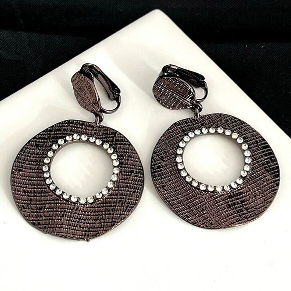 New Catherine Stein Designer Earrings Clear Crystal Accents Clip On 6H - Picture 3 of 3